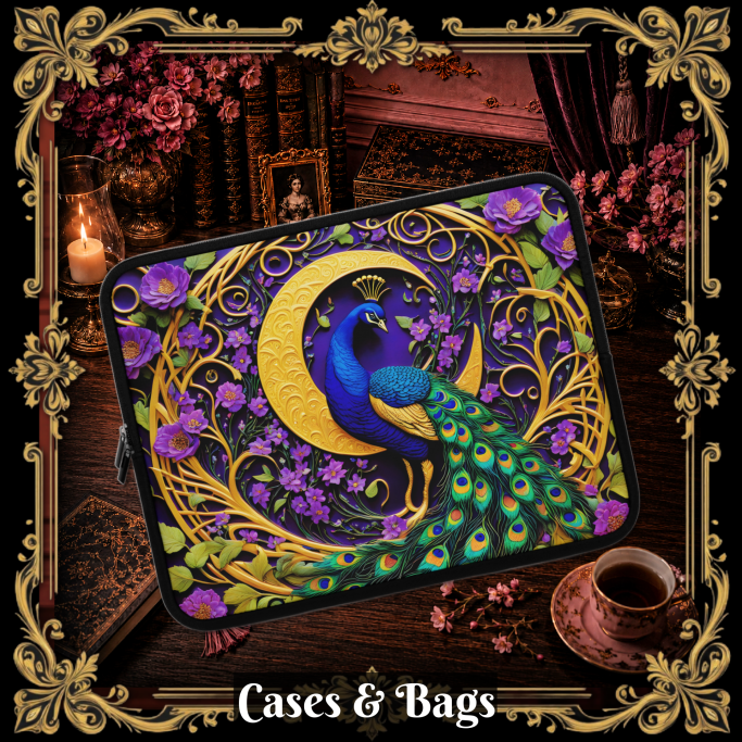 Peacock Laptop Sleeve Case Purple stained glass moon witchy gothic laptop case